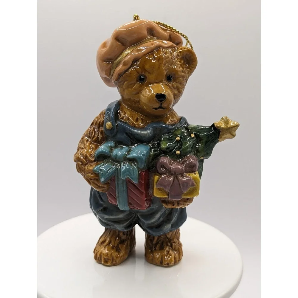 Glossy Bear Christmas Ornaments Boy Girl Ceramic Tree Gifts Heart Overalls 4